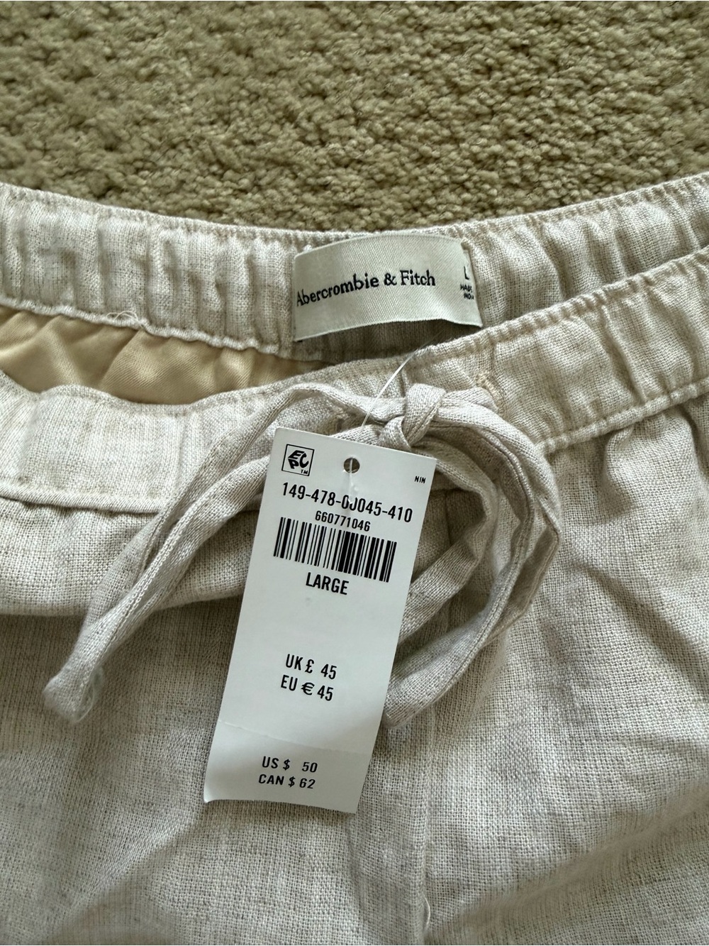 Abercrombie & Fitch Women's Oatmeal Drawstring Linen Shorts - Picture 3 of 5
